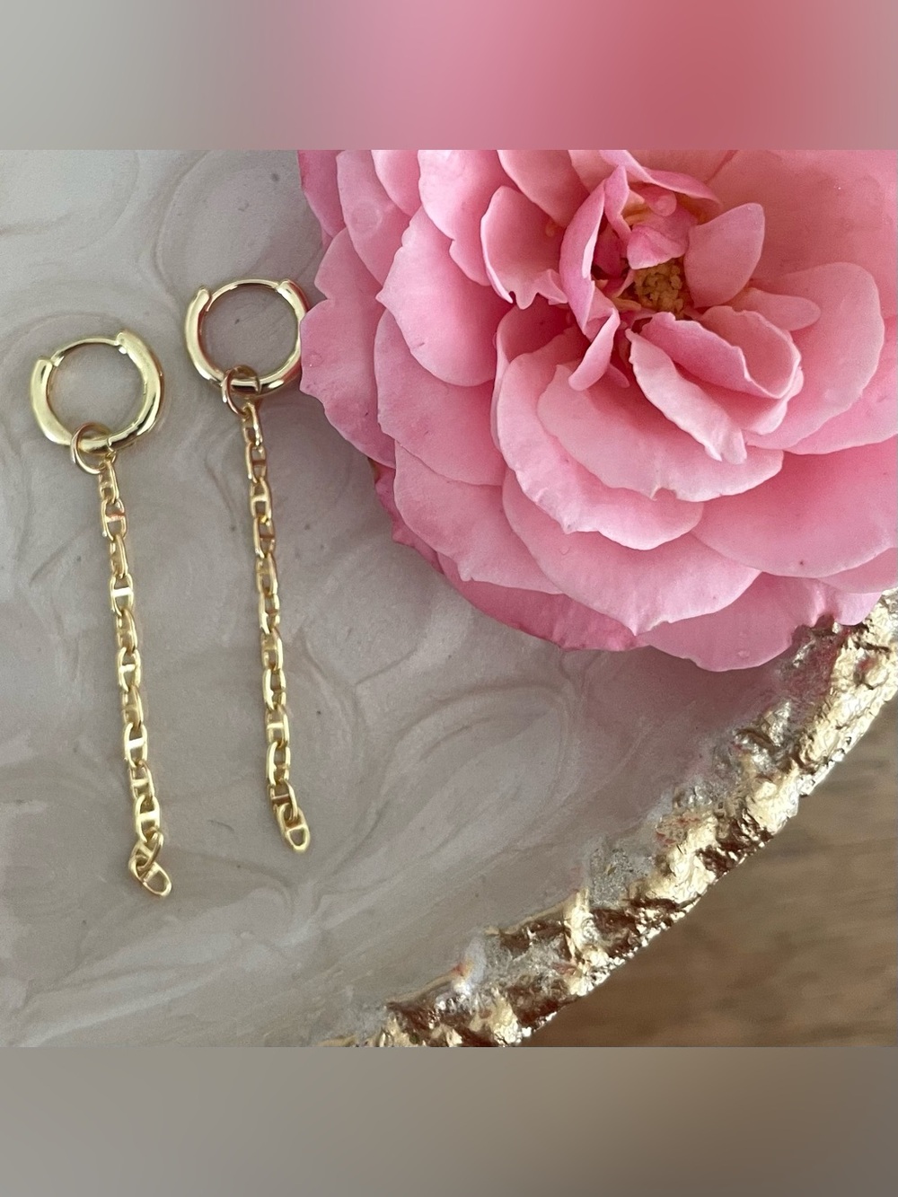 14K Gold Plated Chain Drop Hoop Earrings - Elegant Women's Jewelry